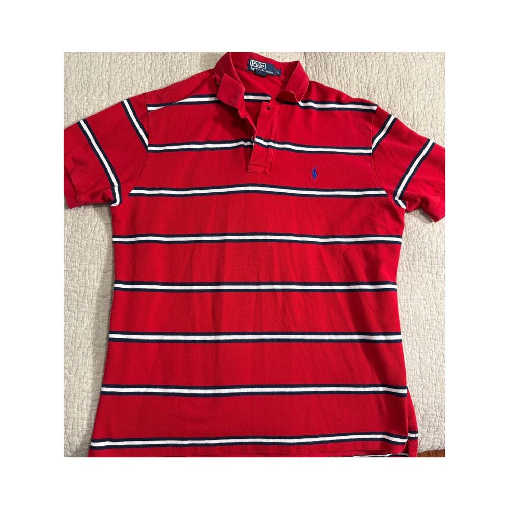 Vintage 90s Polo Ralph Lauren Blue Tag Men's Polo Short Sleeve Red Stripe XL